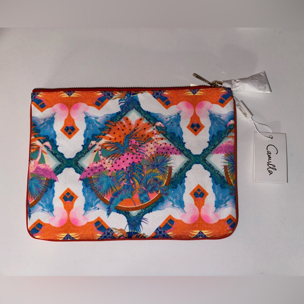 CAMILLA *Flamenco Flamingo* vibrant boho print canvas clutch pouch purse bag - Picture 3 of 6